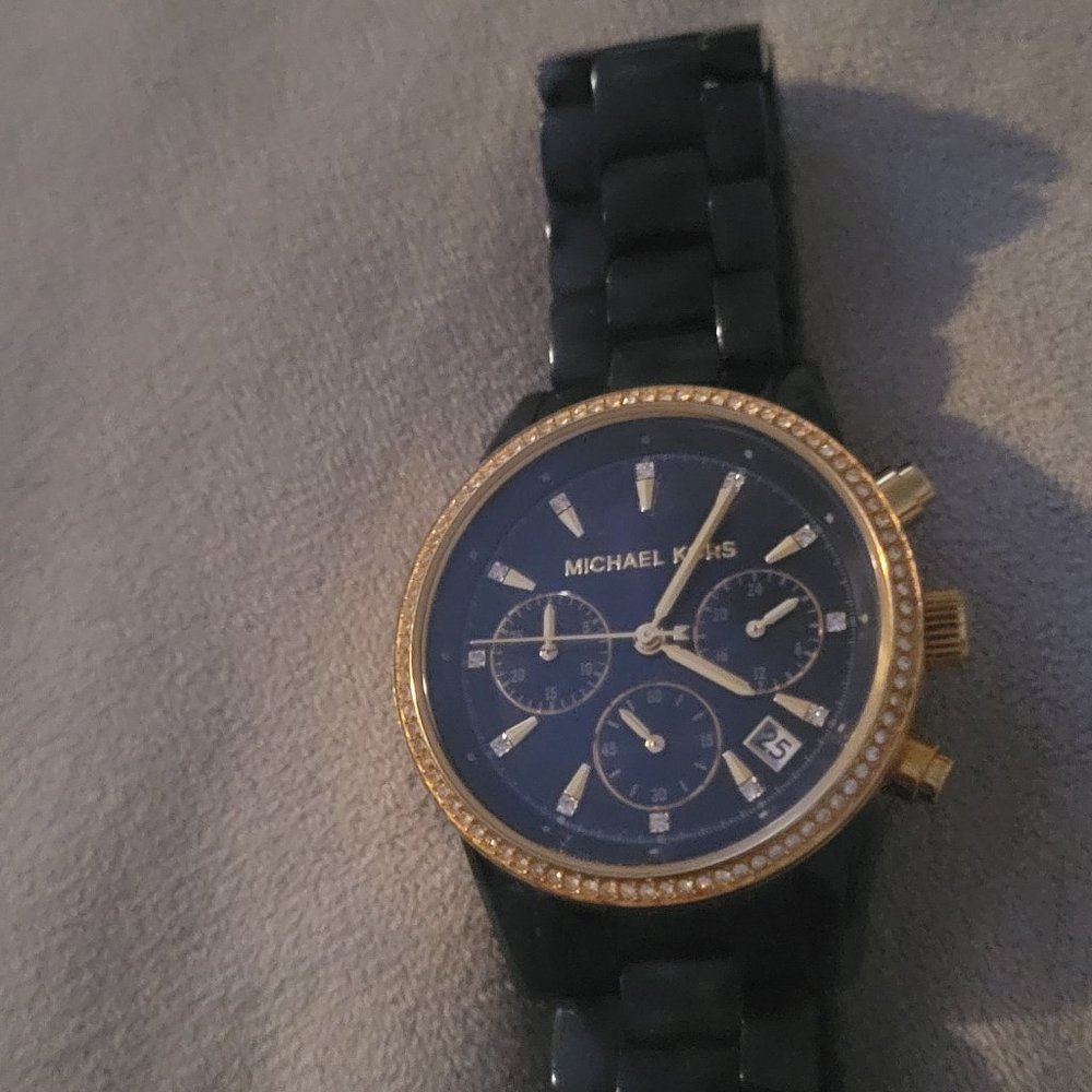 Michael Kors Ritz Blue Dial Chronograph Navy Tortoise Acetate Ladies Watch MK627